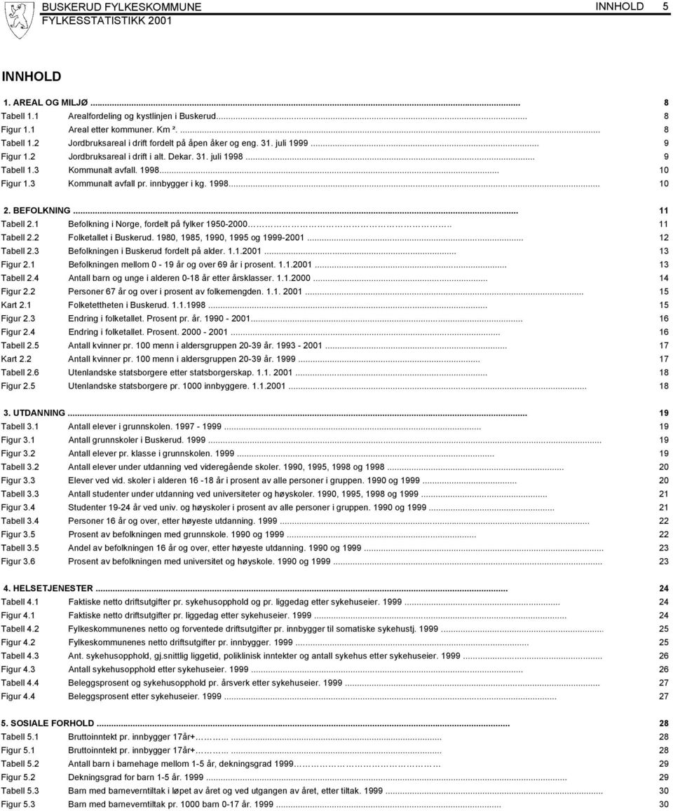 .. 11 Tabell 2.1 Befolkning i Norge, fordelt på fylker 1950-2000.. 11 Tabell 2.2 Folketallet i Buskerud. 1980, 1985, 1990, 1995 og 1999-2001... 12 Tabell 2.3 Befolkningen i Buskerud fordelt på alder.