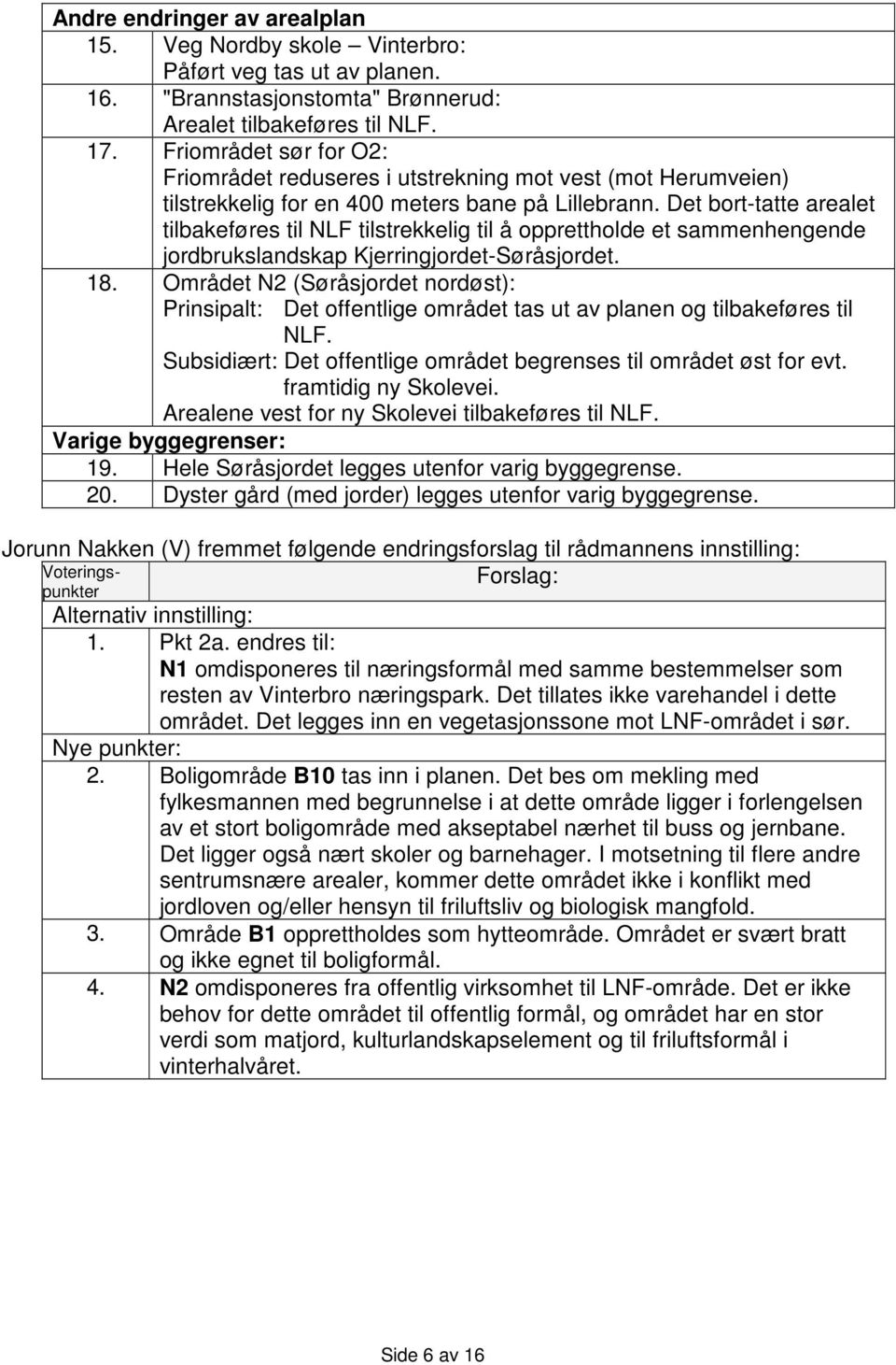 Det bort-tatte arealet tilbakeføres til NLF tilstrekkelig til å opprettholde et sammenhengende jordbrukslandskap Kjerringjordet-Søråsjordet. 18.