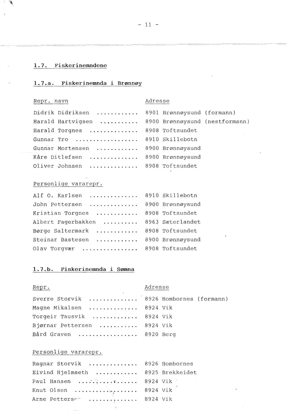 Skiebotn 8900 Brønnøysund 8900 Brønnøysund 8908 Toftsundet Personige vararepr. Af O.