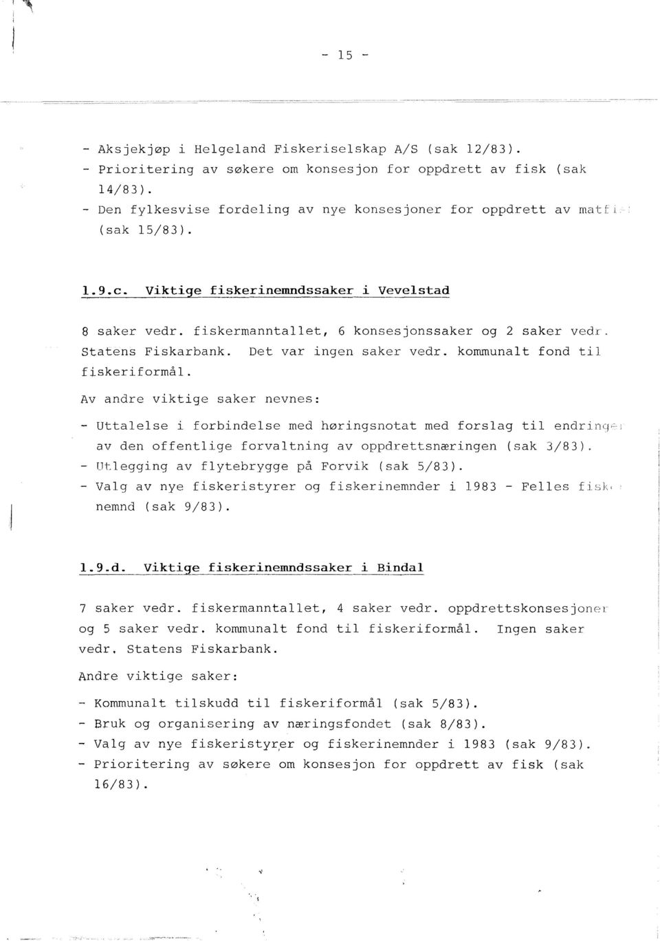 fiskermanntaet, 6 konsesjonssaker og 2 saker vedr Statens Fiskarbank. Det var ingen saker vedr. kommunat fond ti fiskeriformå.