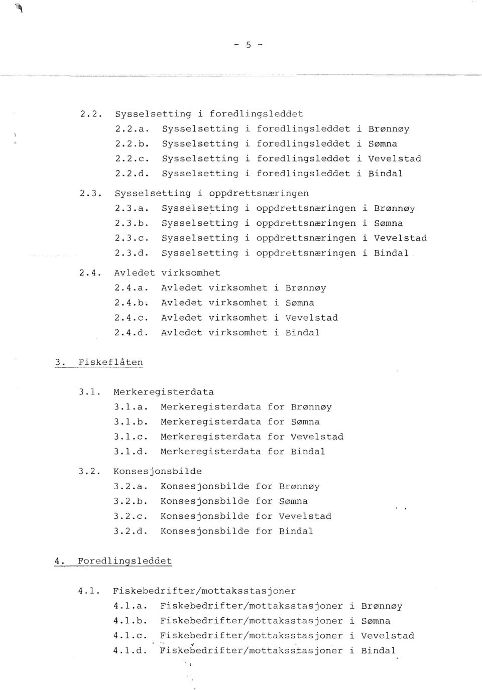 4. Avedet virksomhet 2.4.a. Avedet virksomhet Brønnøy 2. 4. b~ Avedet virksomhet Sømna 2. 4. c. Avedet virksomhet i Vevestad 2. 4. d. Avedet virksomhet Binda 3. Fiskefåten 3.. Merkeregisterdata 3..a. Merkeregisterdata for Brønnøy 3.