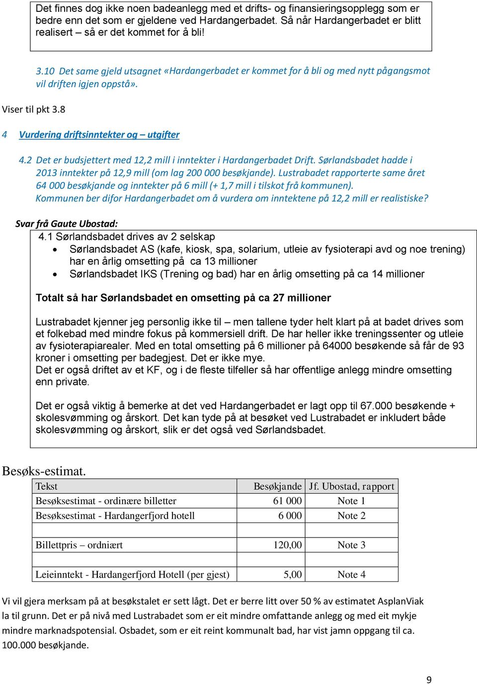 2 Det er budsjettert med 12,2 mill i inntekter i Hardangerbadet Drift. Sørlandsbadet hadde i 2013 inntekter på 12,9 mill (om lag 200 000 besøkjande).