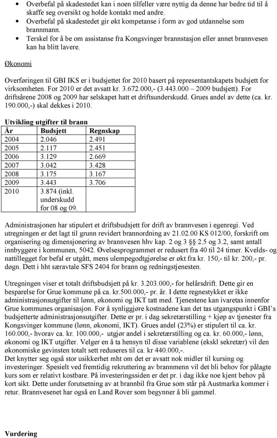 Økonomi Overføringen til GBI IKS er i budsjettet for 2010 basert på representantskapets budsjett for virksomheten. For 2010 er det avsatt kr. 3.672.000,- (3.443.000 2009 budsjett).