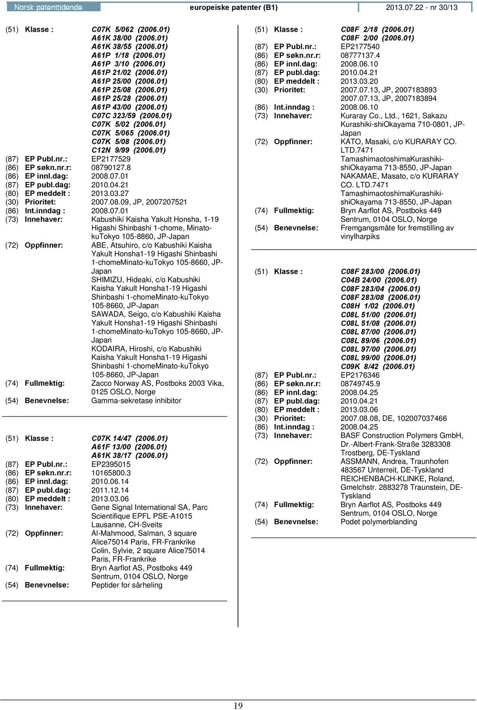 01) (87) EP Publ.nr.: EP2177529 (86) EP søkn.nr.r: 08790127.8 (86) EP innl.dag: 2008.07.01 (87) EP publ.dag: 2010.04.21 (80) EP meddelt : 2013.03.27 (30) Prioritet: 2007.08.09, JP, 2007207521 (86) Int.