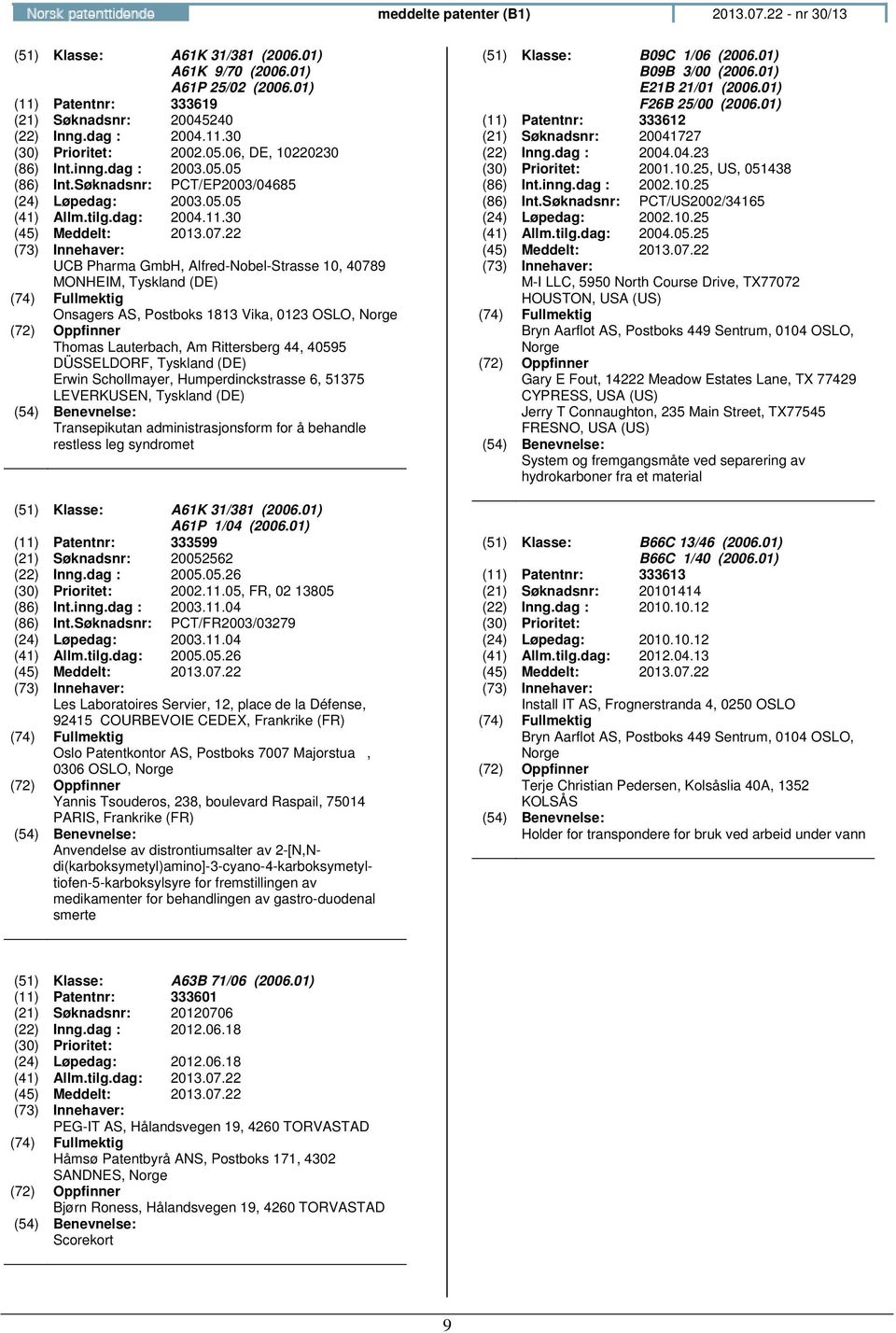 30 UCB Pharma GmbH, Alfred-Nobel-Strasse 10, 40789 MONHEIM, Tyskland (DE) Onsagers AS, Postboks 1813 Vika, 0123 OSLO, Norge Thomas Lauterbach, Am Rittersberg 44, 40595 DÜSSELDORF, Tyskland (DE) Erwin