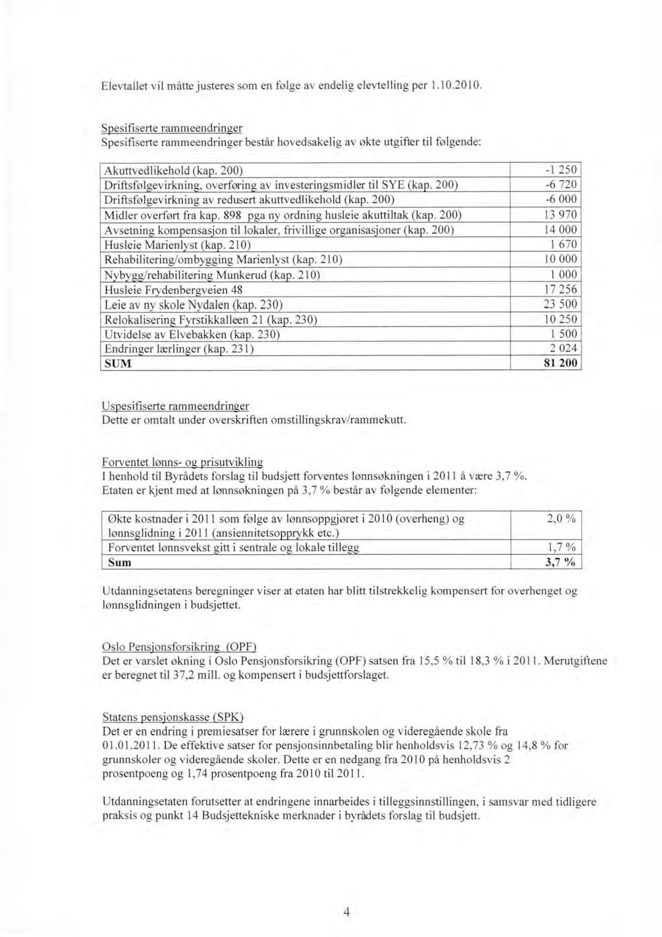 Forventet lønns- o risutviklin I henhold til Byrådets forslag til budsjett forventes lønnsøkningen i 2011 å være 3,7 %.