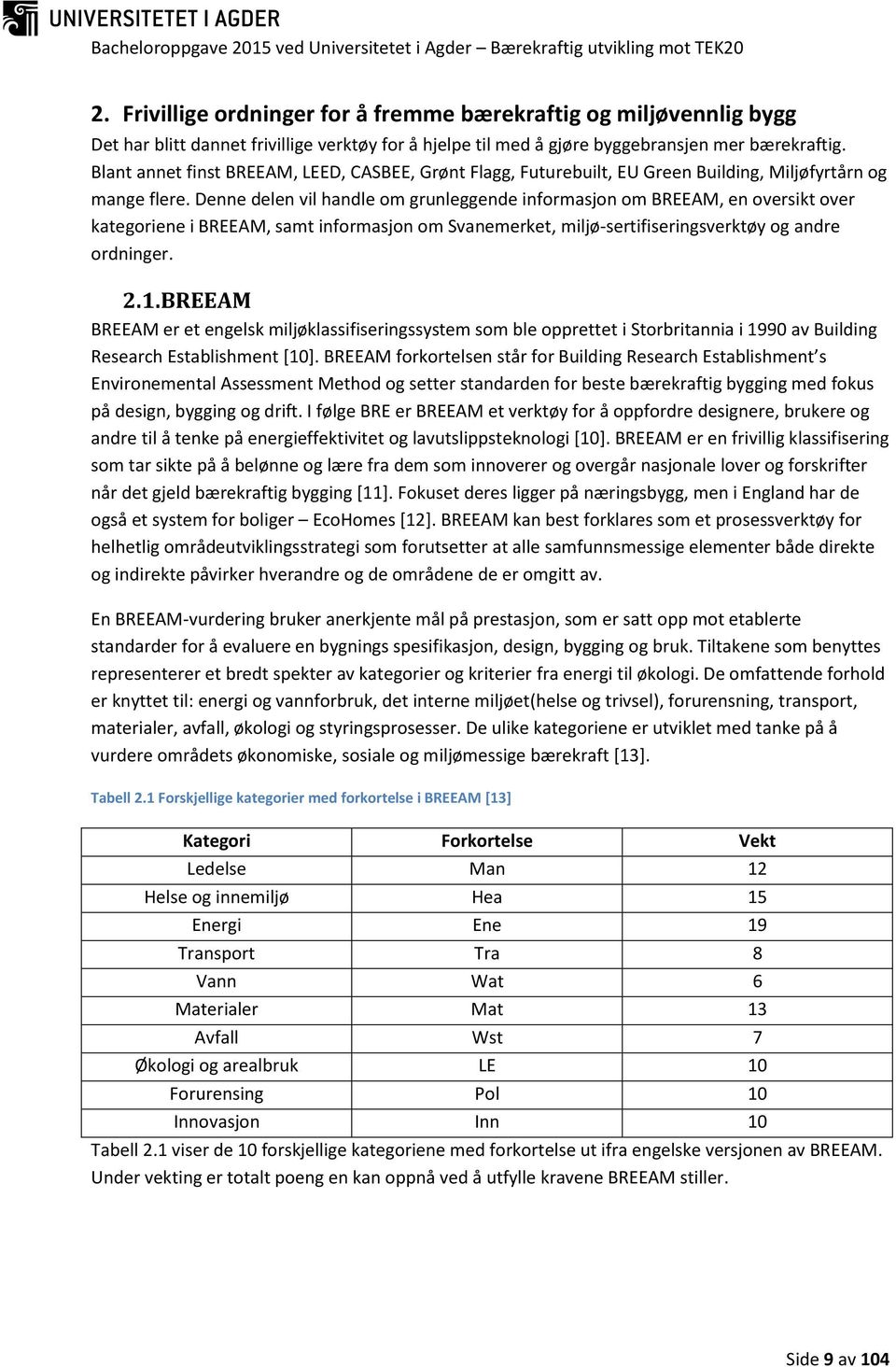 Denne delen vil handle om grunleggende informasjon om BREEAM, en oversikt over kategoriene i BREEAM, samt informasjon om Svanemerket, miljø-sertifiseringsverktøy og andre ordninger. 2.1.