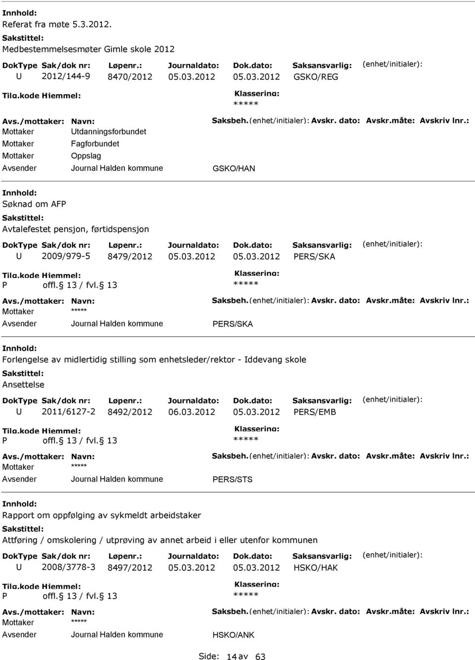 Avtalefestet pensjon, førtidspensjon 2009/979-5 8479/2012 RS/SKA RS/SKA Forlengelse av midlertidig stilling som enhetsleder/rektor