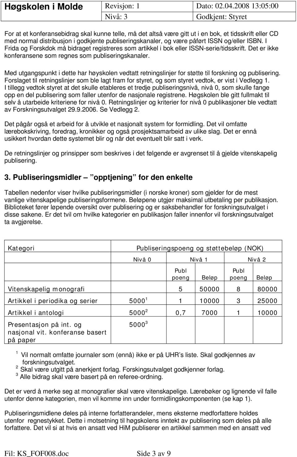 Med utgangspunkt i dette har høyskolen vedtatt retningslinjer for støtte til forskning og publisering.