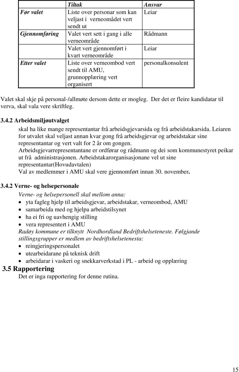 Der det er fleire kandidatar til verva, skal vala vere skriftleg. 3.4.2 Arbeidsmiljøutvalget skal ha like mange representantar frå arbeidsgjevarsida og frå arbeidstakarsida.