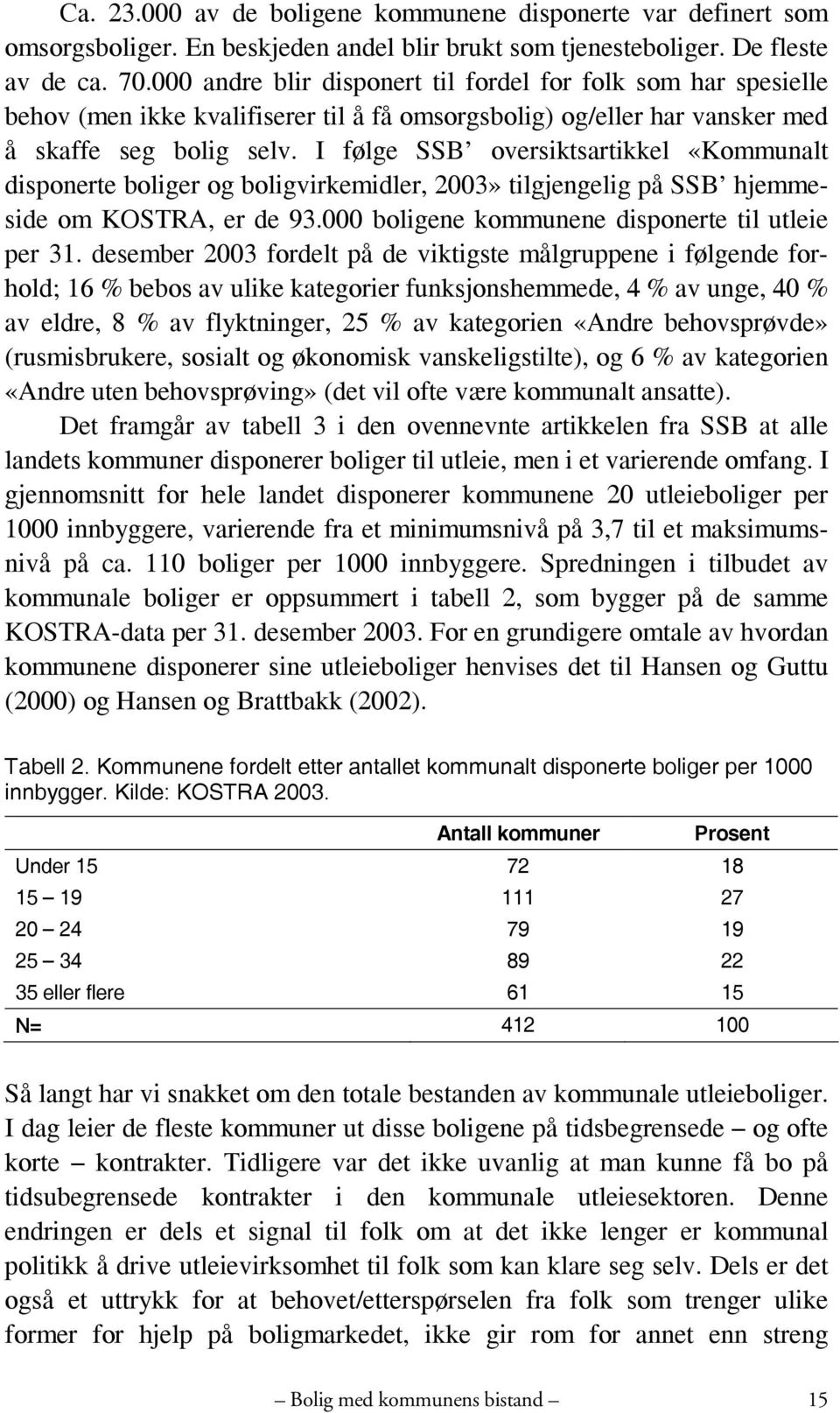 I følge SSB oversiktsartikkel «Kommunalt disponerte boliger og boligvirkemidler, 2003» tilgjengelig på SSB hjemmeside om KOSTRA, er de 93.000 boligene kommunene disponerte til utleie per 31.