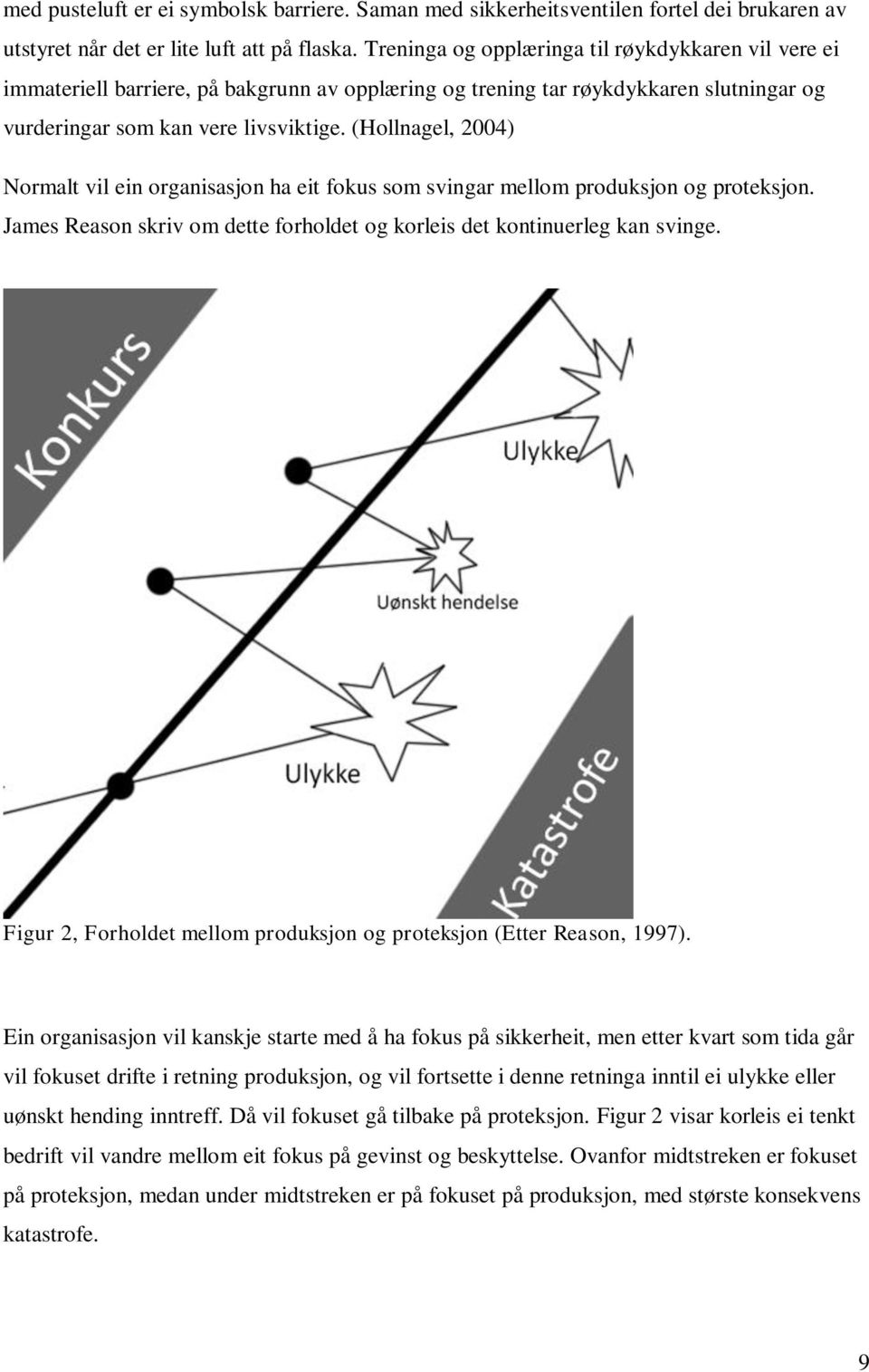 (Hollnagel, 2004) Normalt vil ein organisasjon ha eit fokus som svingar mellom produksjon og proteksjon. James Reason skriv om dette forholdet og korleis det kontinuerleg kan svinge.