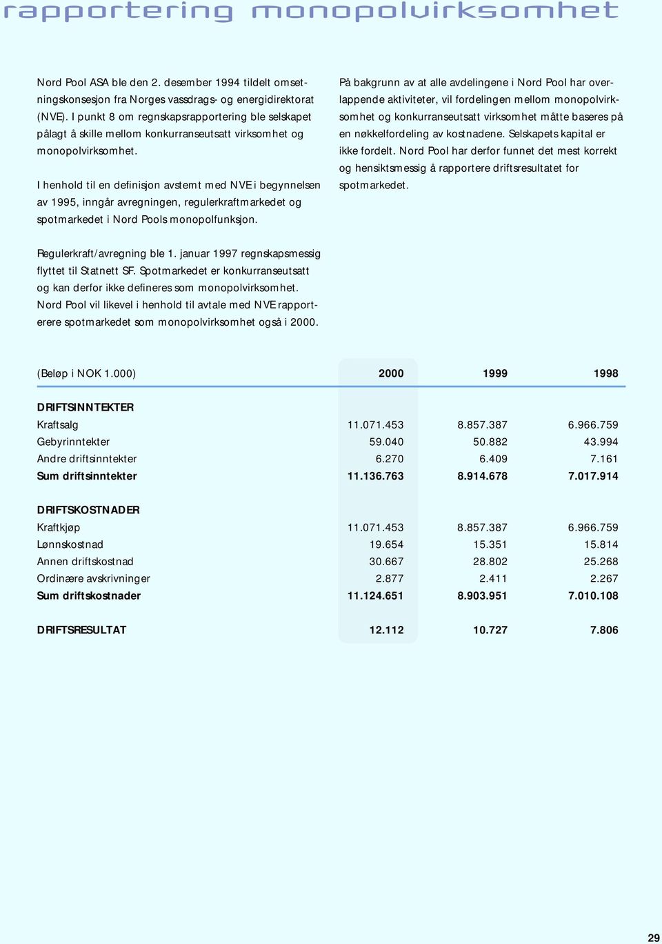 I henhold til en definisjon avstemt med NVE i begynnelsen av 1995, inngår avregningen, regulerkraftmarkedet og spotmarkedet i Nord Pools monopolfunksjon.