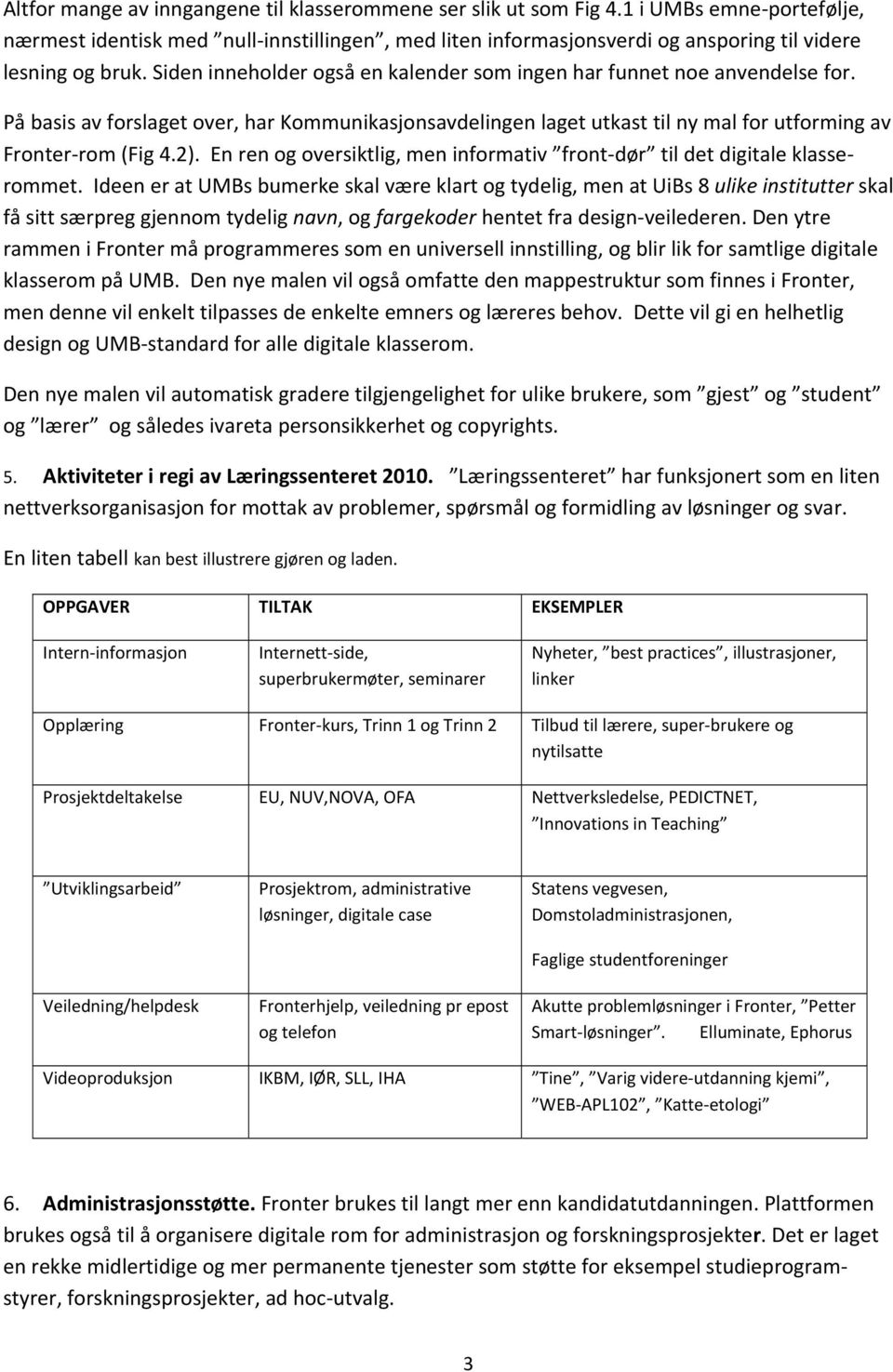 Siden inneholder også en kalender som ingen har funnet noe anvendelse for. På basis av forslaget over, har Kommunikasjonsavdelingen laget utkast til ny mal for utforming av Fronter rom (Fig 4.2).