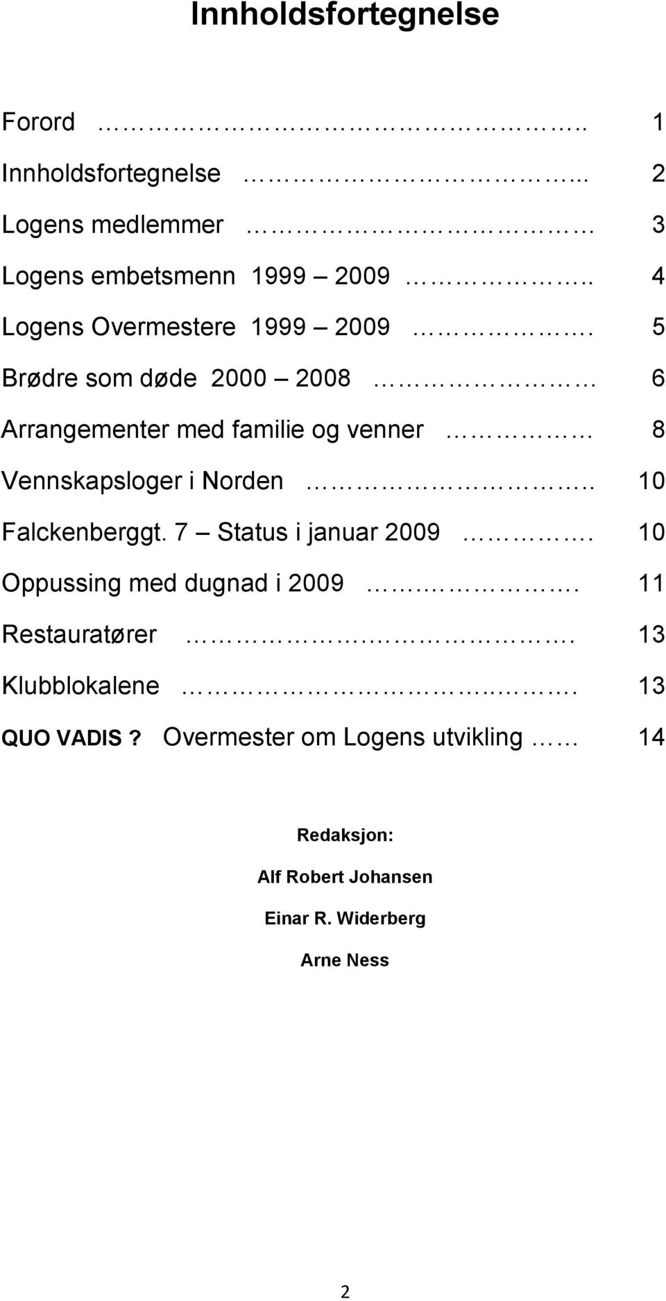 5 Brødre som døde 2000 2008 6 Arrangementer med familie og venner 8 Vennskapsloger i Norden.. 10 Falckenberggt.