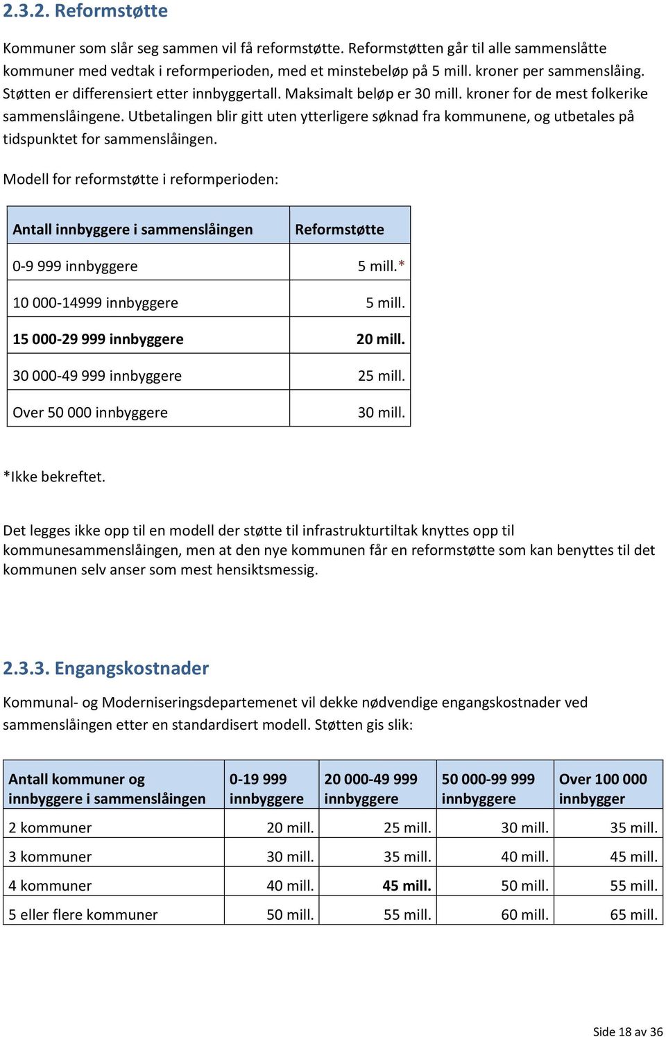 Utbetalingen blir gitt uten ytterligere søknad fra kommunene, og utbetales på tidspunktet for sammenslåingen.