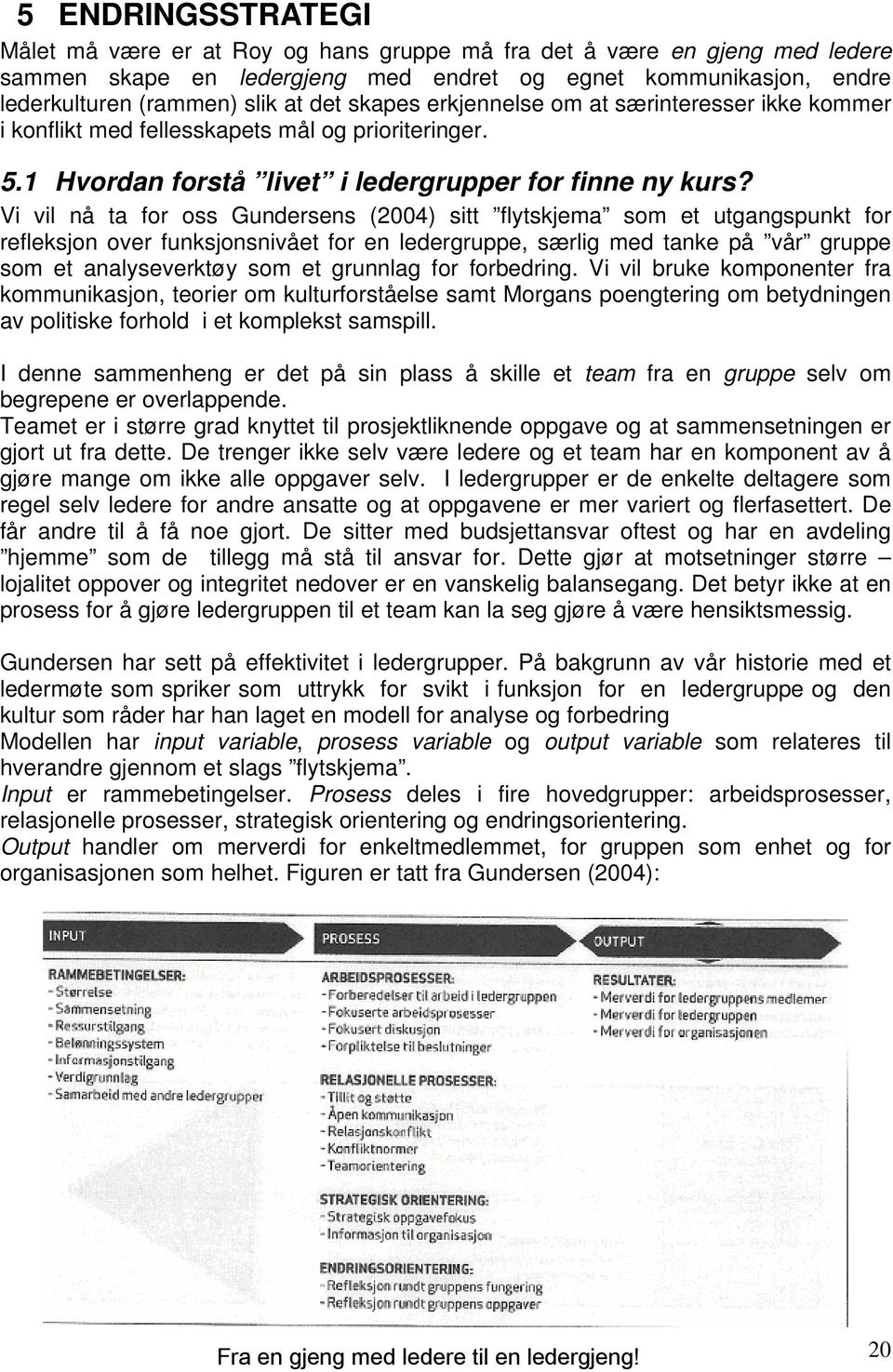 Vi vil nå ta for oss Gundersens (2004) sitt flytskjema som et utgangspunkt for refleksjon over funksjonsnivået for en ledergruppe, særlig med tanke på vår gruppe som et analyseverktøy som et grunnlag