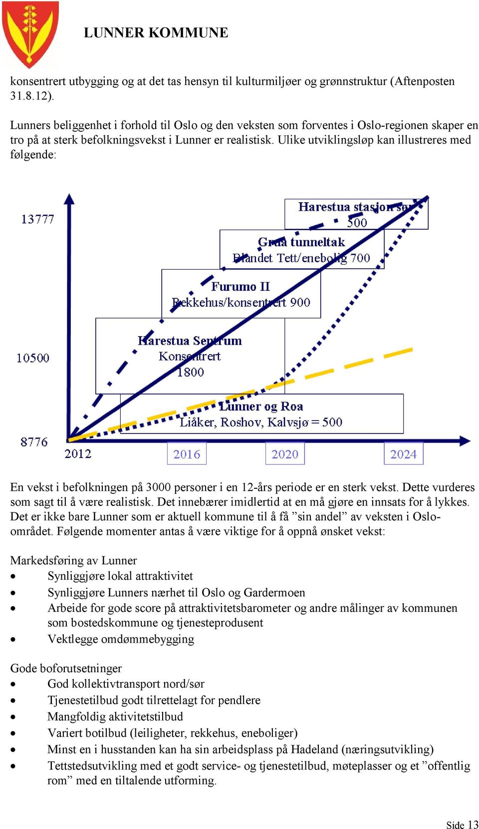 Ulike utviklingsløp kan illustreres med følgende: En vekst i befolkningen på 3000 personer i en 12-års periode er en sterk vekst. Dette vurderes som sagt til å være realistisk.