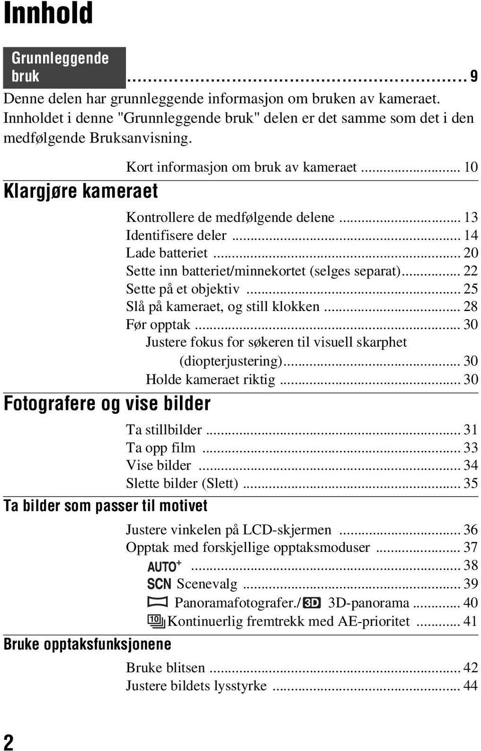 .. 22 Sette på et objektiv... 25 Slå på kameraet, og still klokken... 28 Før opptak... 30 Justere fokus for søkeren til visuell skarphet (diopterjustering)... 30 Holde kameraet riktig.