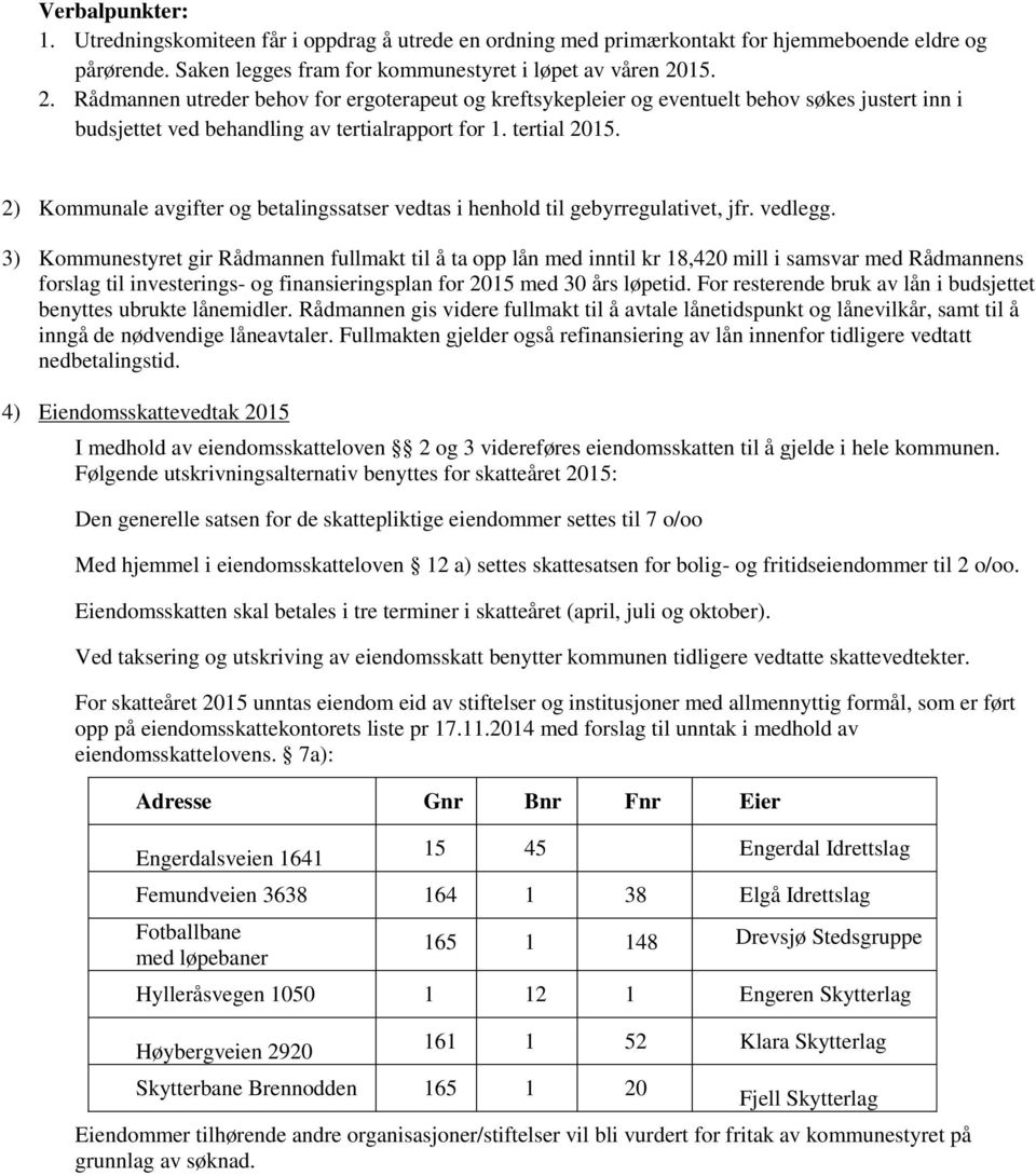 2) Kommunale avgifter og betalingssatser vedtas i henhold til gebyrregulativet, jfr. vedlegg.