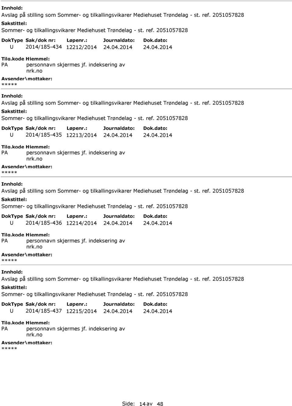 Avslag på stilling som 2014/185-436 12214/2014