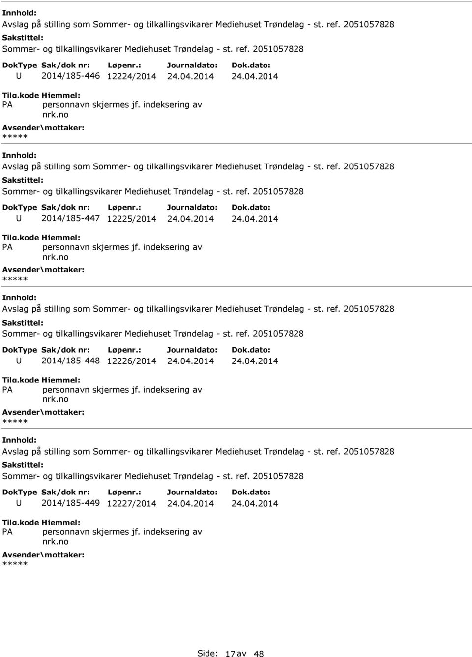 Avslag på stilling som 2014/185-448 12226/2014