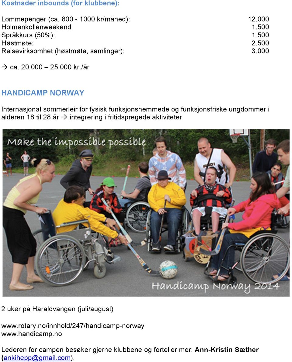 /år HANDICAMP NORWAY Internasjonal sommerleir for fysisk funksjonshemmede og funksjonsfriske ungdommer i alderen 18 til 28 år!