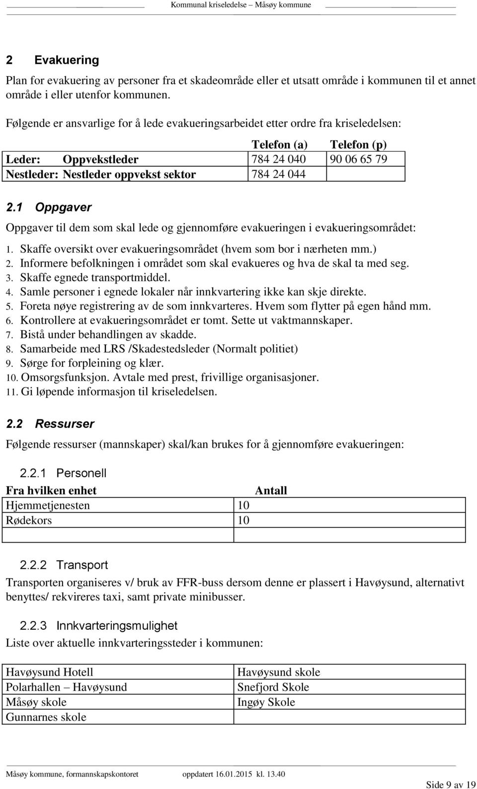 044 2.1 Oppgaver Oppgaver til dem som skal lede og gjennomføre evakueringen i evakueringsområdet: 1. Skaffe oversikt over evakueringsområdet (hvem som bor i nærheten mm.) 2.