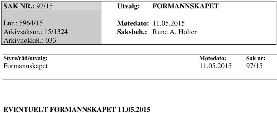 : 15/1324 Saksbeh.: Rune A. Holter Arkivnøkkel.