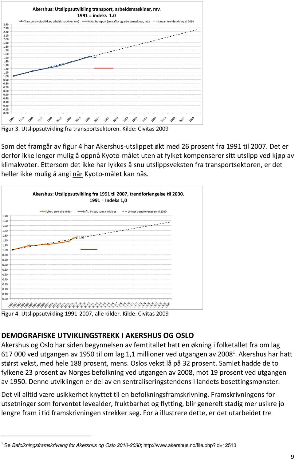 Ettersom det ikke har lykkes å snu utslippsveksten fra transportsektoren, er det heller ikke mulig å angi når Kyoto-målet kan nås. Figur 4. Utslippsutvikling 1991-2007, alle kilder.