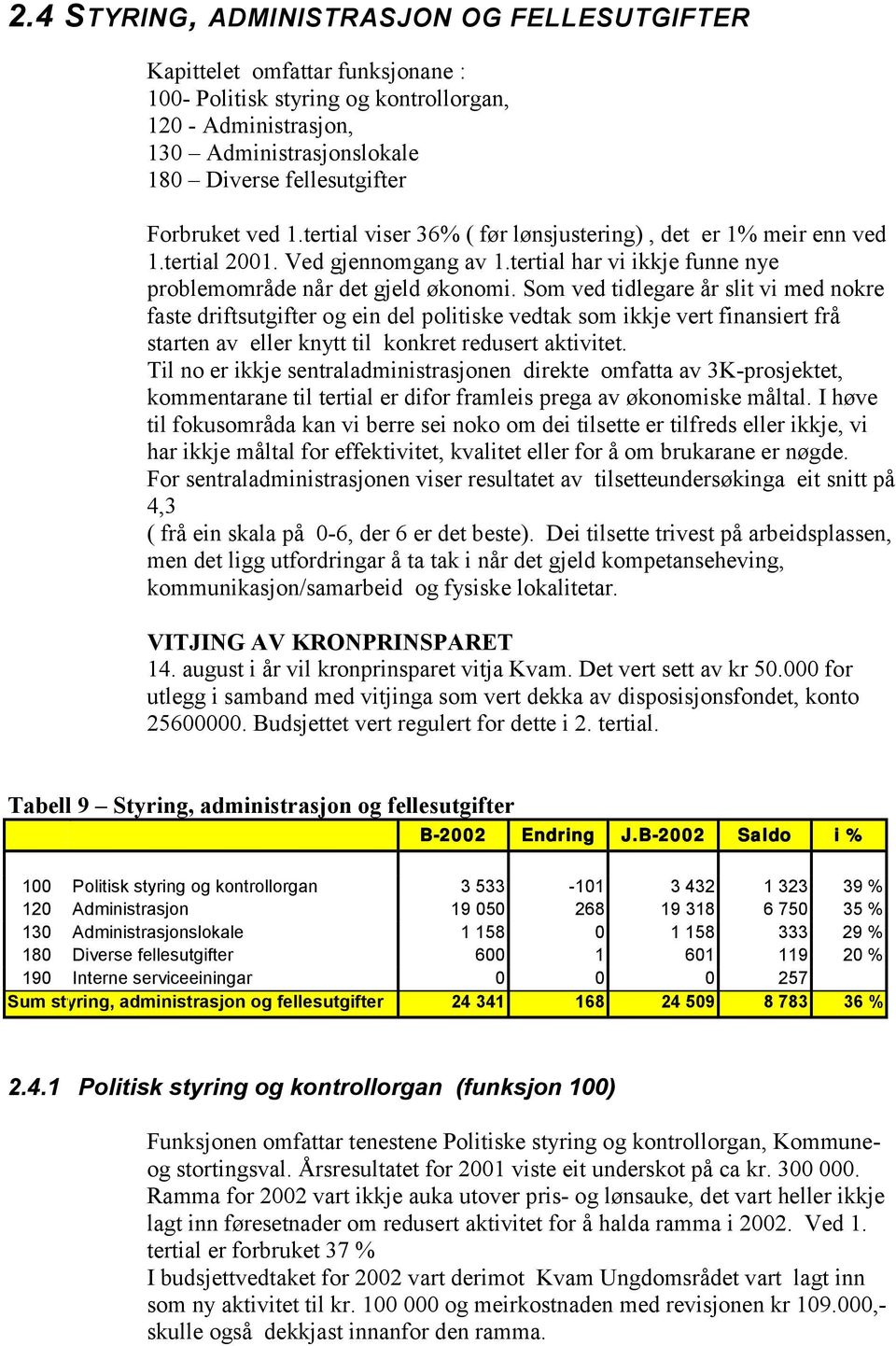 Som ved tidlegare år slit vi med nokre faste driftsutgifter og ein del politiske vedtak som ikkje vert finansiert frå starten av eller knytt til konkret redusert aktivitet.