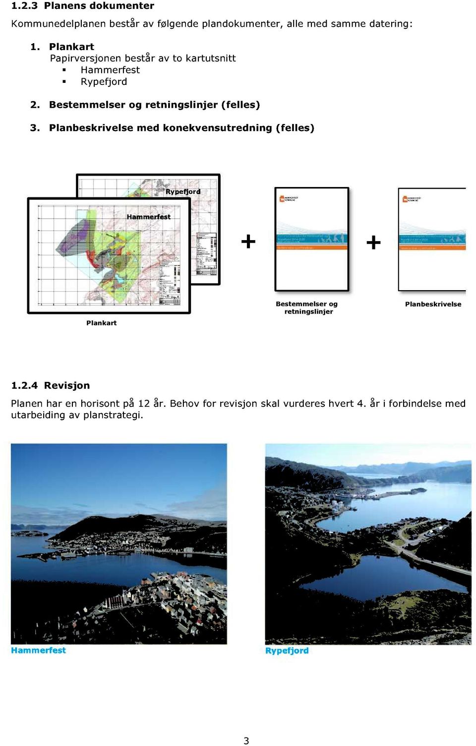 Planbeskrivelse med konekvensutredning (felles) Rypefjord Hammerfest + + Plankart Bestemmelser retningslinjer og