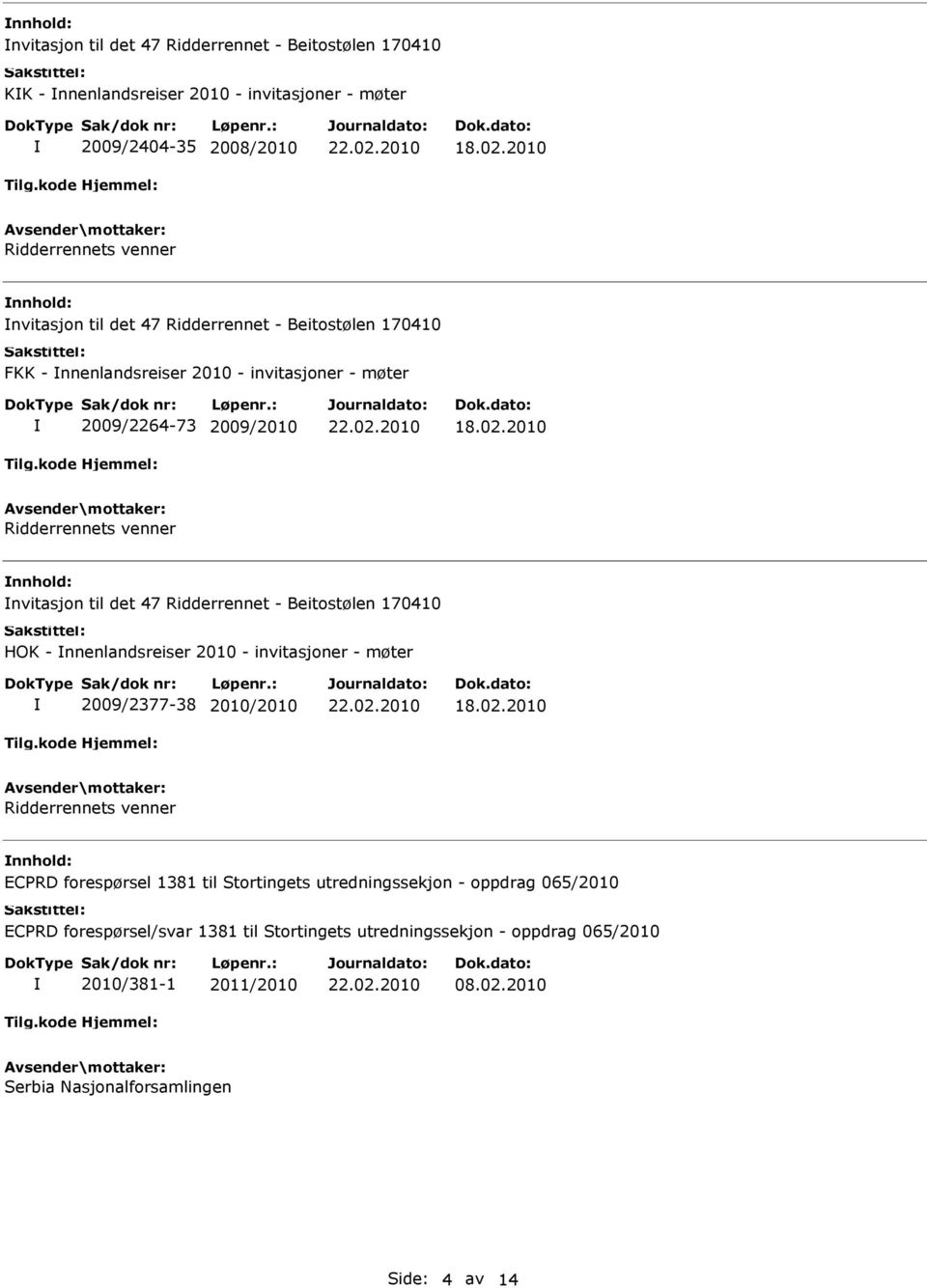 2010 Ridderrennets venner nvitasjon til det 47 Ridderrennet - Beitostølen 170410 HOK - nnenlandsreiser 2010 - invitasjoner - møter 2009/2377-38 2010/2010 18.02.