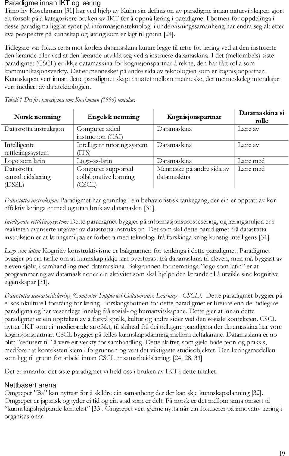 I botnen for oppdelinga i desse paradigma ligg at synet på informasjonsteknologi i undervisningssamanheng har endra seg alt etter kva perspektiv på kunnskap og læring som er lagt til grunn [24].