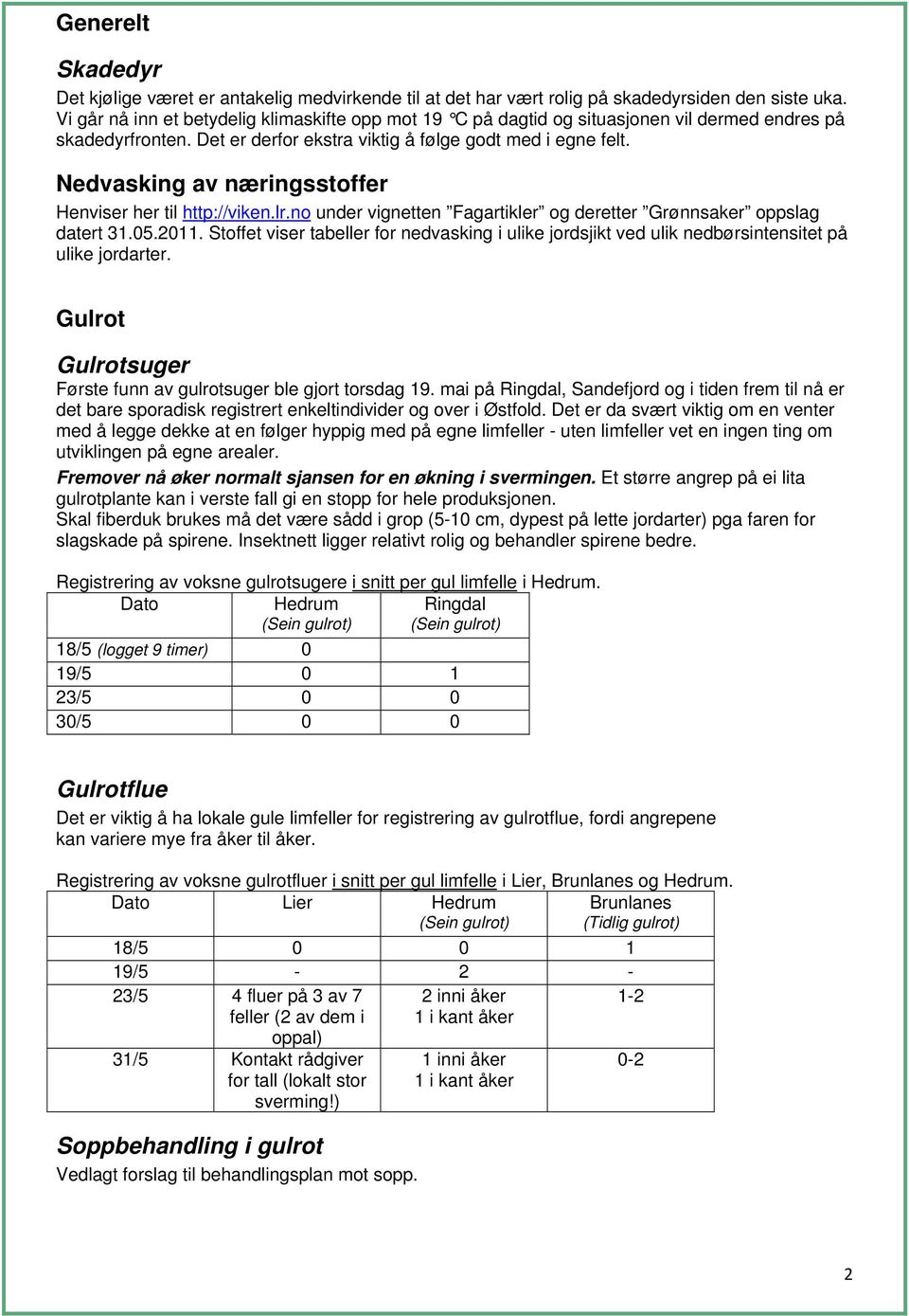 Nedvasking av næringsstoffer Henviser her til http://viken.lr.no under vignetten Fagartikler og deretter Grønnsaker oppslag datert 31.05.2011.