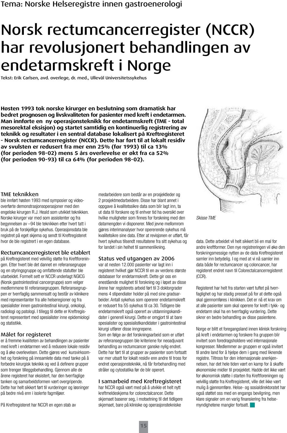 Man innførte en ny operasjonsteknikk for endetarmskreft (TME - total mesorektal eksisjon) og startet samtidig en kontinuerlig registrering av teknikk og resultater i en sentral database lokalisert på