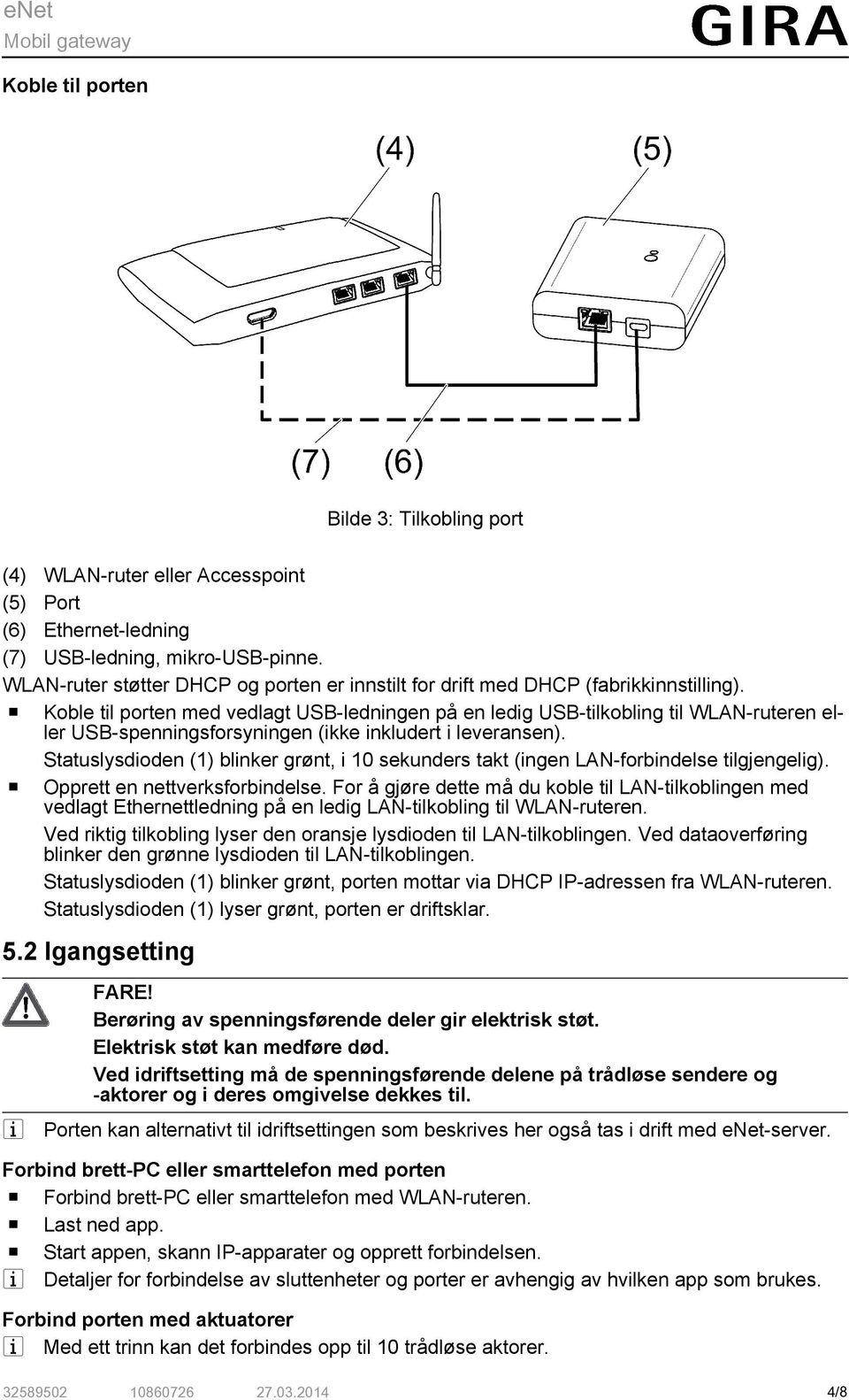 Kble til prten med vedlagt USB-ledningen på en ledig USB-tilkbling til WLAN-ruteren eller USB-spenningsfrsyningen (ikke inkludert i leveransen).