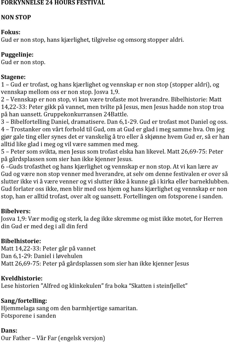 Bibelhistorie: Matt 14,22-33: Peter gikk på vannet, men tvilte på Jesus, men Jesus hadde non stop troa på han uansett. Gruppekonkurransen 24Battle. 3 Bibelfortelling Daniel, dramatisere. Dan 6,1-29.