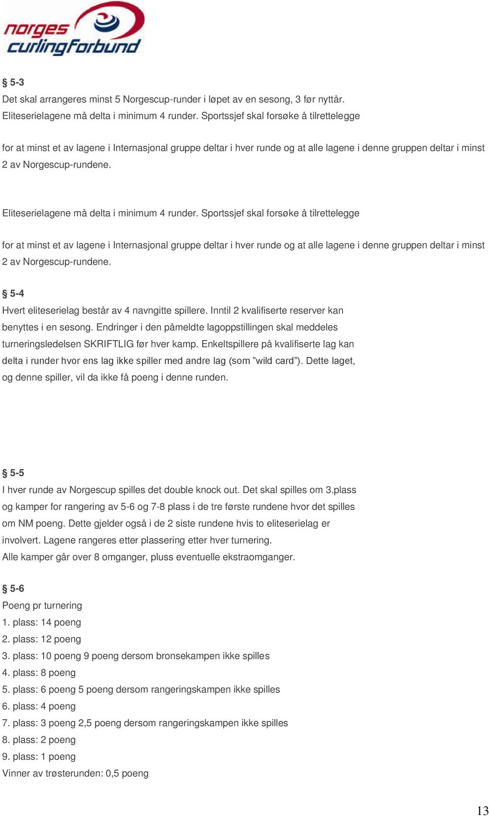 Eliteserielagene må delta i minimum 4 runder.  5-4 Hvert eliteserielag består av 4 navngitte spillere. Inntil 2 kvalifiserte reserver kan benyttes i en sesong.