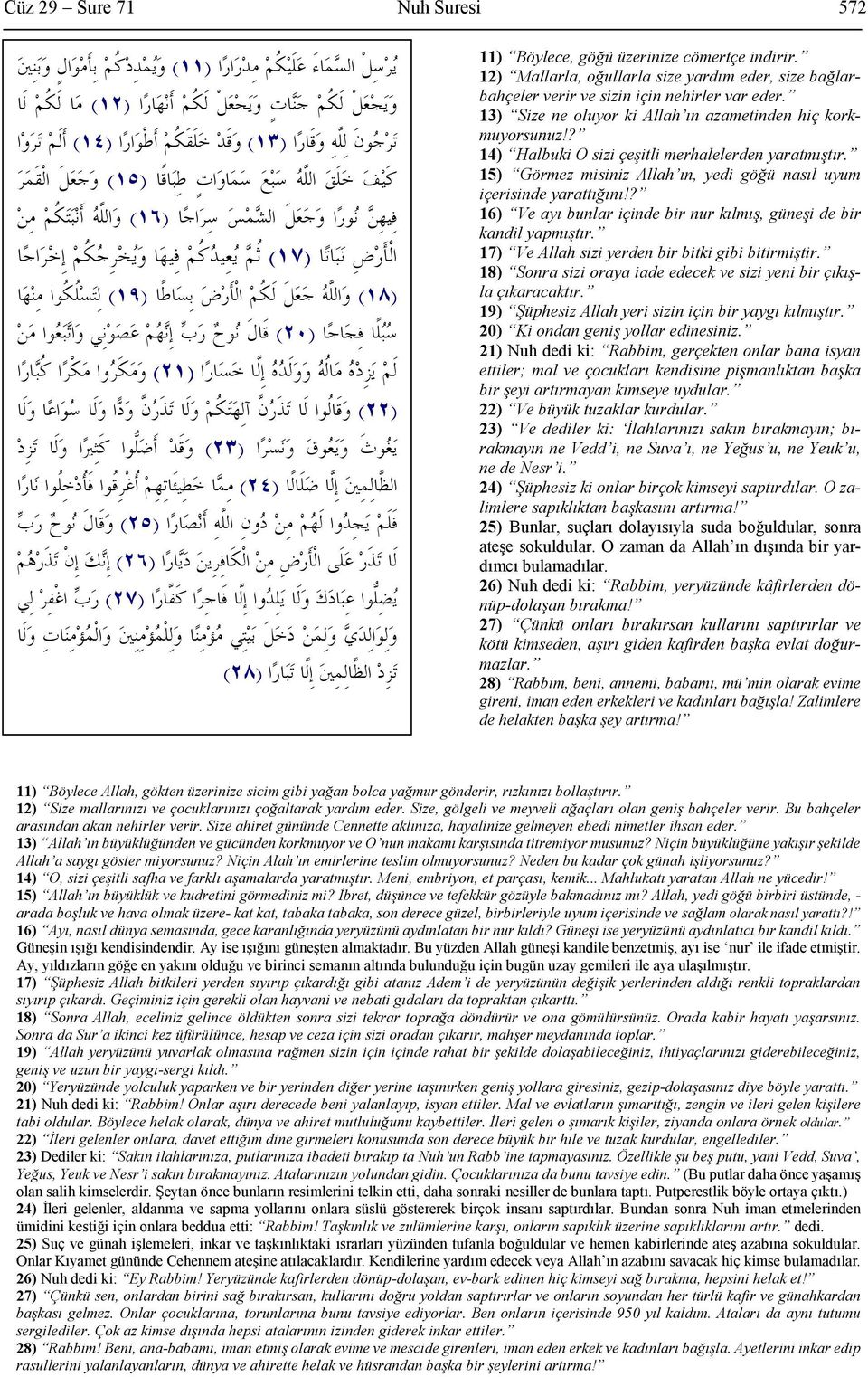 ? 16) Ve ayı bunlar içinde bir nur kılmış, güneşi de bir kandil yapmıştır. 17) Ve Allah sizi yerden bir bitki gibi bitirmiştir. 18) Sonra sizi oraya iade edecek ve sizi yeni bir çıkışla çıkaracaktır.