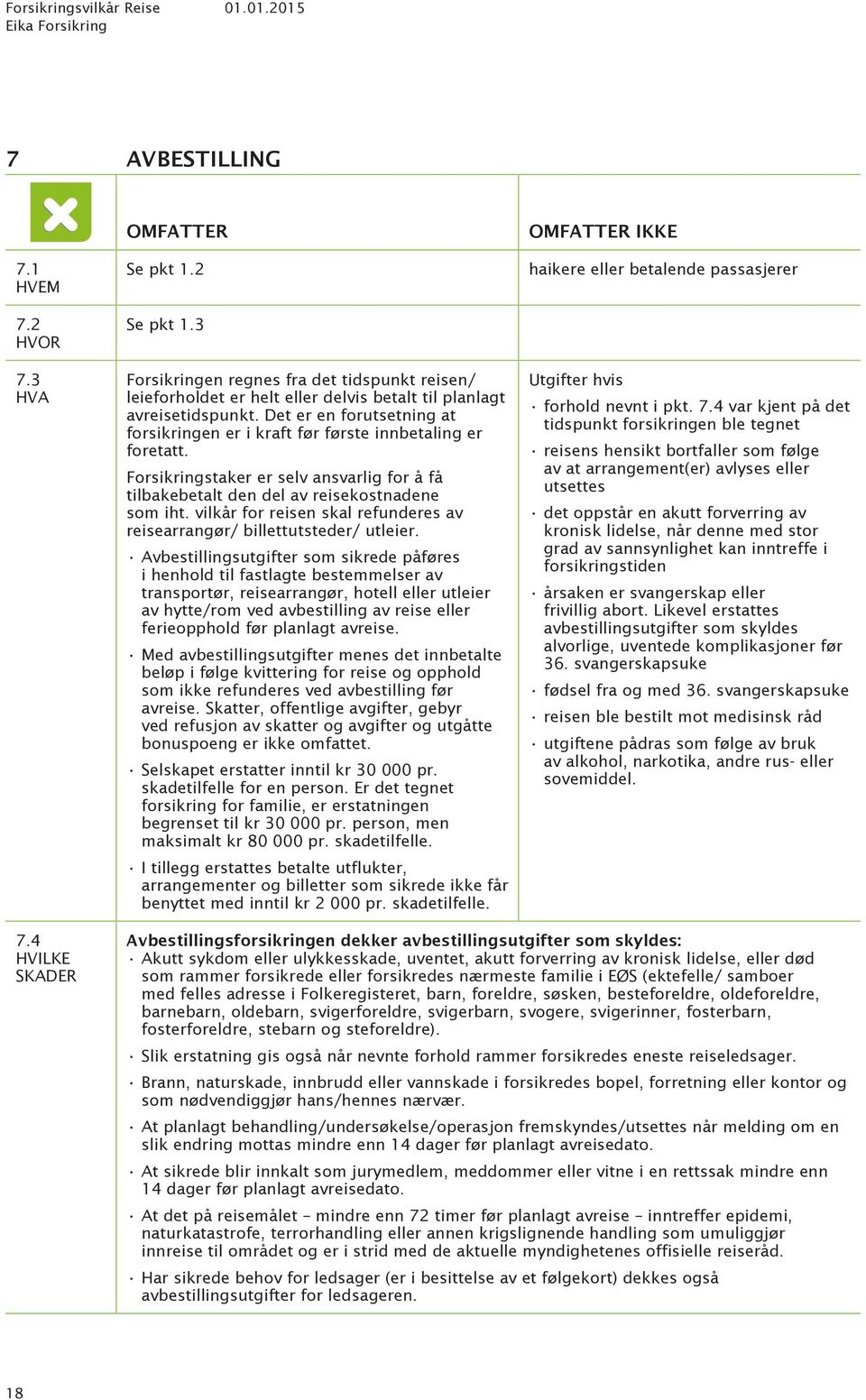 Det er en forutsetning at forsikringen er i kraft før første innbetaling er foretatt. Forsikringstaker er selv ansvarlig for å få tilbakebetalt den del av reisekostnadene som iht.