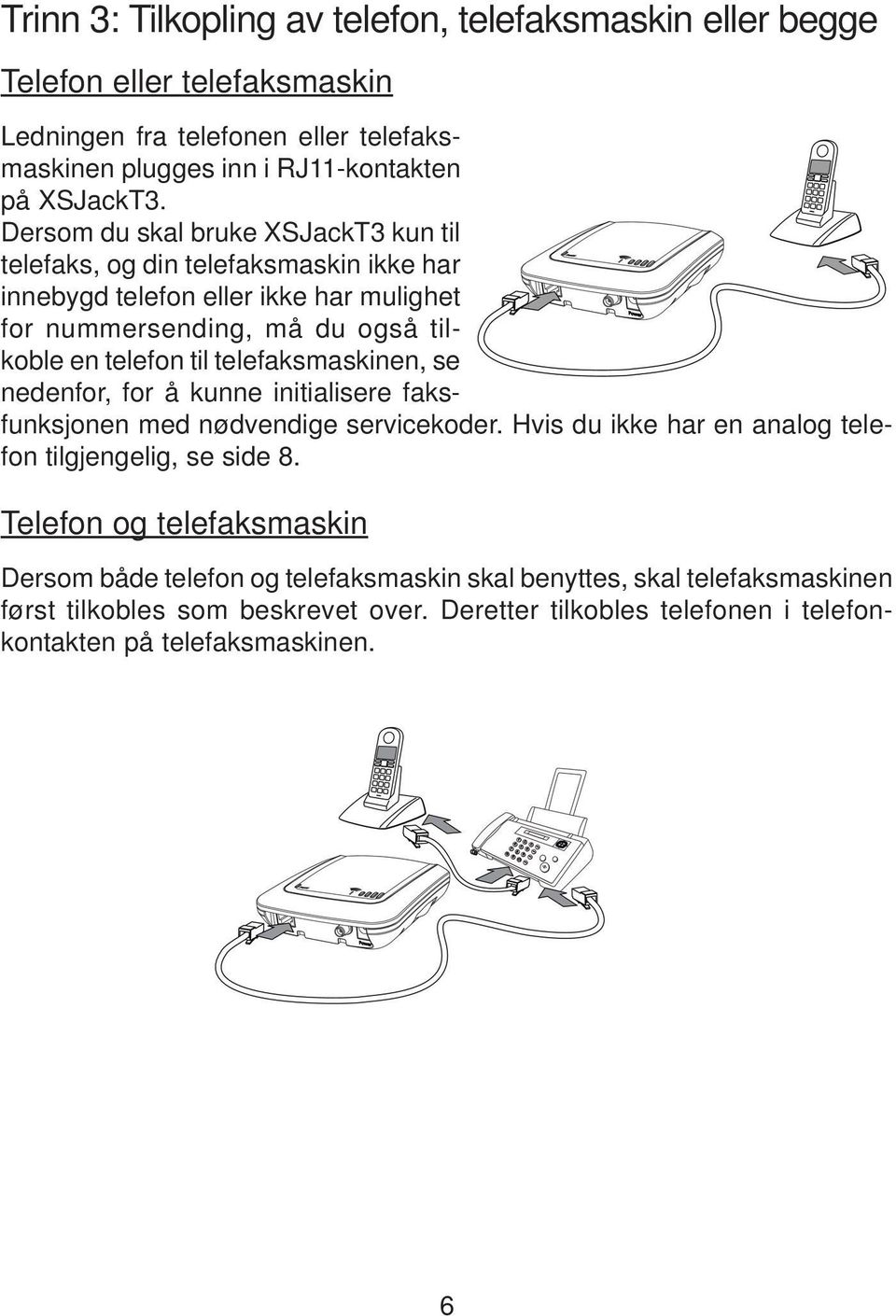 telefaksmaskinen, se nedenfor, for å kunne initialisere faksfunksjonen med nødvendige servicekoder. Hvis du ikke har en analog telefon tilgjengelig, se side 8.