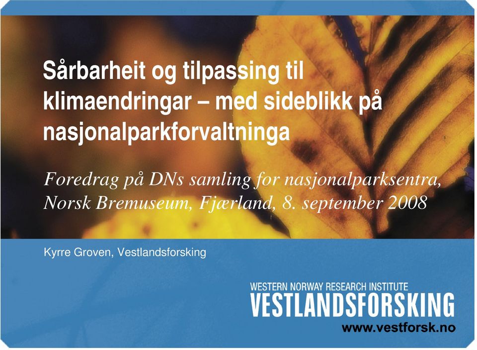 DNs samling for nasjonalparksentra, Norsk Bremuseum,