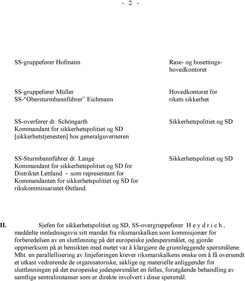 Lange Kommandant for sikkerhetspolitiet og SD for Distriktet Lettland - som representant for Kommandanten for sikkerhetspolitiet og SD for rikskommissariatet Østland. Sikkerhetspolitiet og SD II.