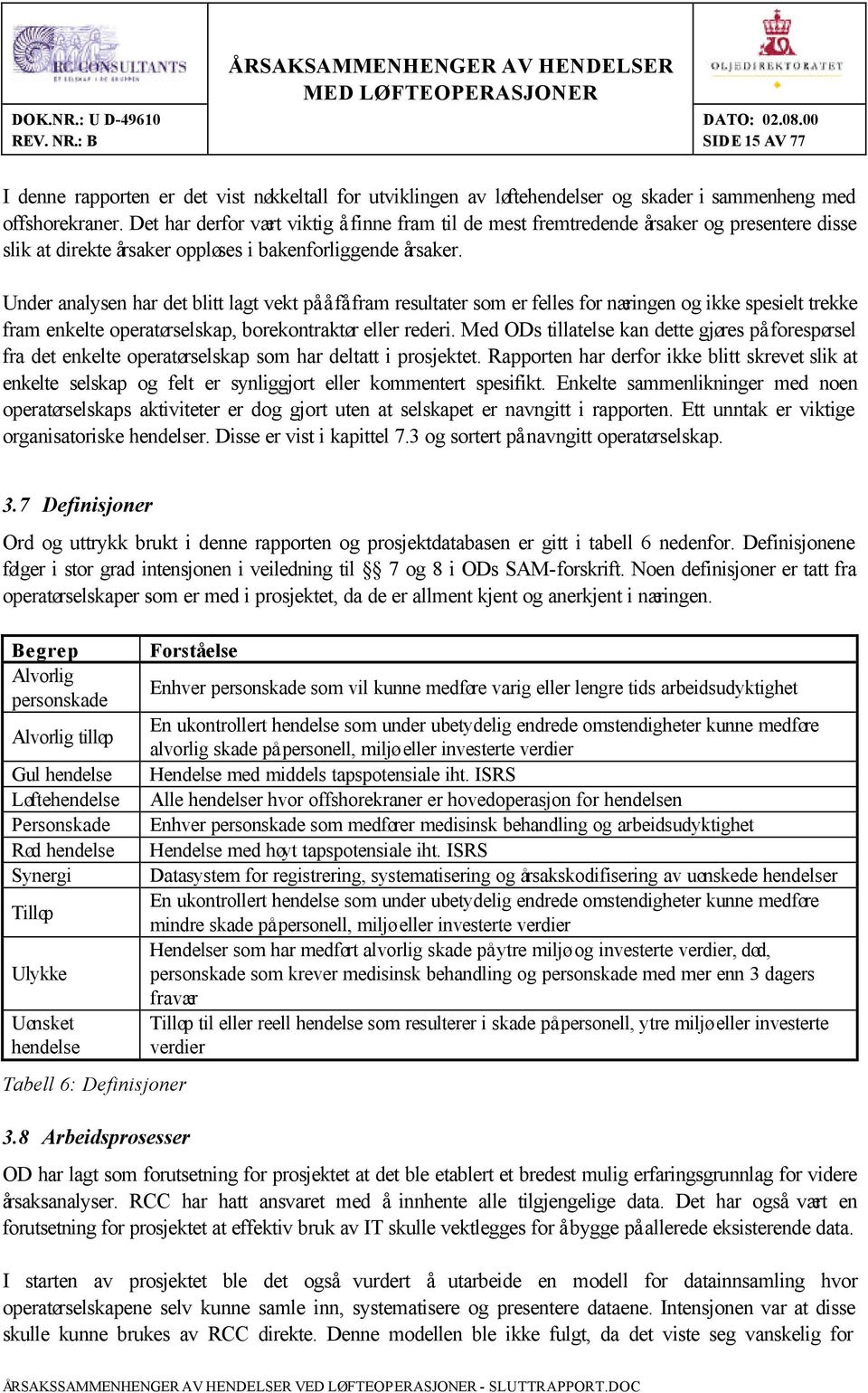 Under analysen har det blitt lagt vekt på å få fram resultater som er felles for næringen og ikke spesielt trekke fram enkelte operatørselskap, borekontraktør eller rederi.