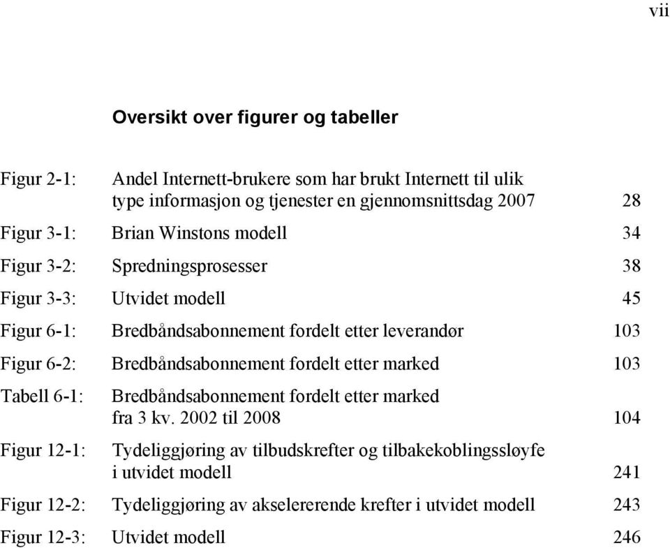 Figur 6-2: Bredbåndsabonnement fordelt etter marked 103 Tabell 6-1: Bredbåndsabonnement fordelt etter marked fra 3 kv.