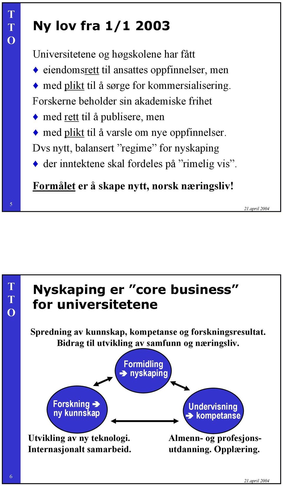 Dvs nytt, balansert regime for nyskaping der inntektene skal fordeles på rimelig vis. Formålet er å skape nytt, norsk næringsliv!