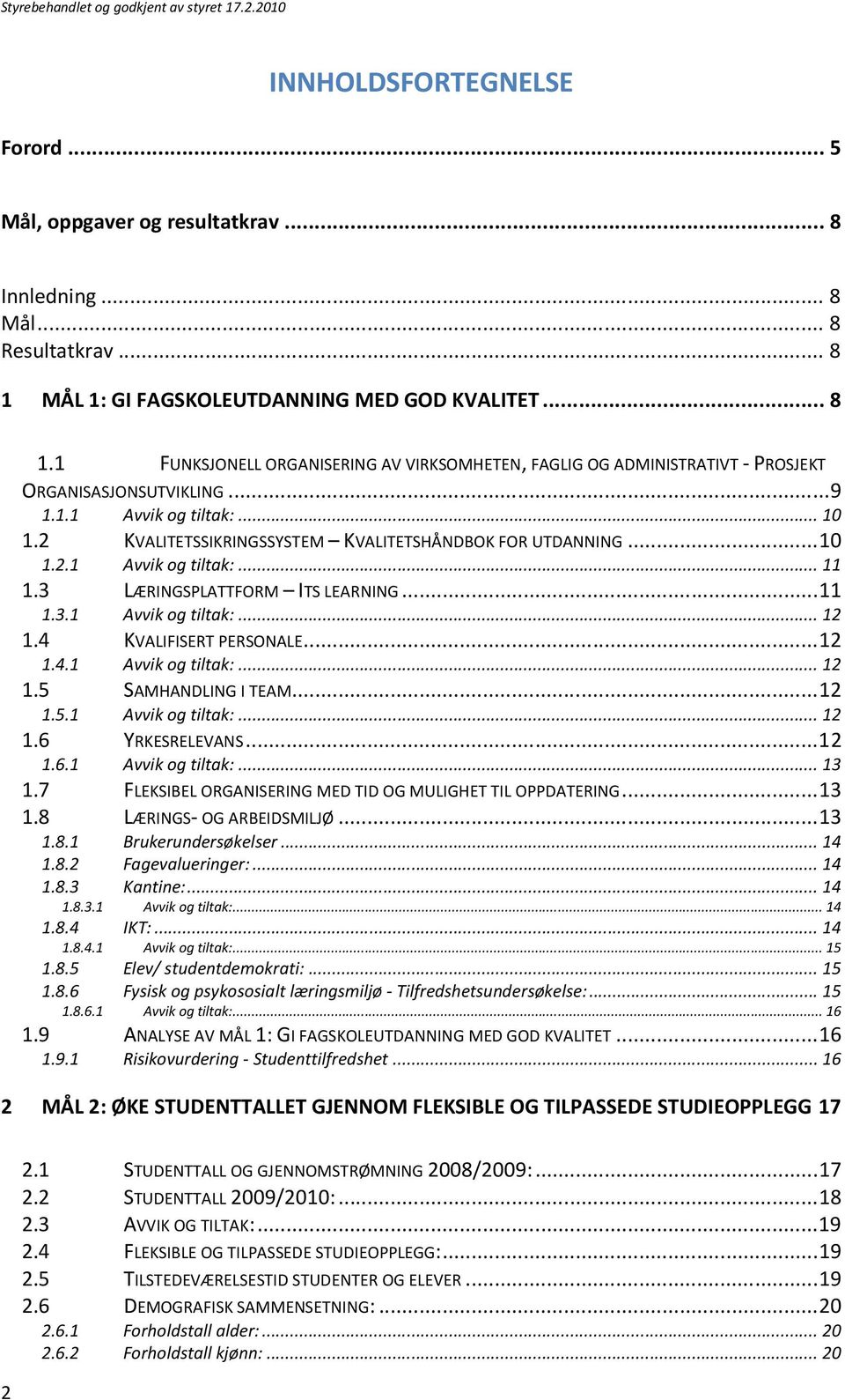 2 KVALITETSSIKRINGSSYSTEM KVALITETSHÅNDBOK FOR UTDANNING... 10 1.2.1 Avvik og tiltak:... 11 1.3 LÆRINGSPLATTFORM ITS LEARNING... 11 1.3.1 Avvik og tiltak:... 12 1.4 KVALIFISERT PERSONALE... 12 1.4.1 Avvik og tiltak:... 12 1.5 SAMHANDLING I TEAM.