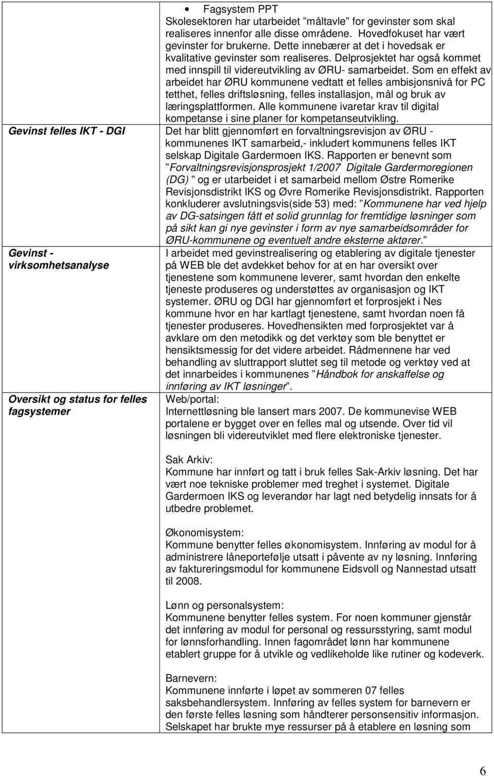 Som en effekt av arbeidet har ØRU kommunene vedtatt et felles ambisjonsnivå for PC tetthet, felles driftsløsning, felles installasjon, mål og bruk av læringsplattformen.