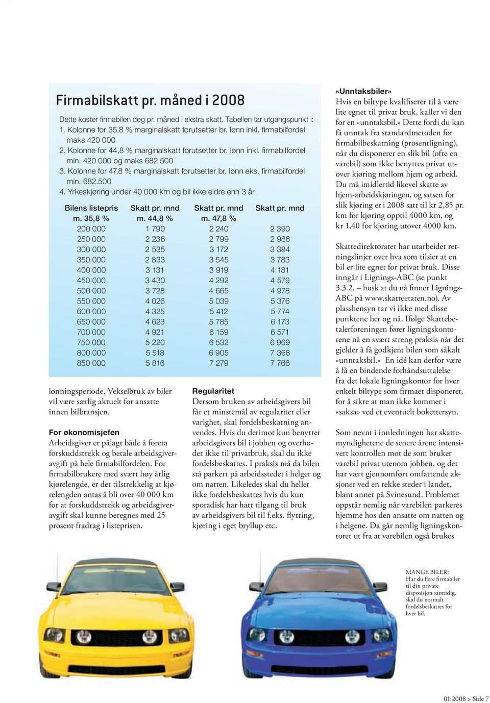 firmabilfordel min. 682.500 4. Yrkeskjøring under 40 000 km og bil ikke eldre enn 3 år Bilens listepris Skatt pr. mnd Skatt pr. mnd Skatt pr. mnd m. 35,8 % m. 44,8 % m.